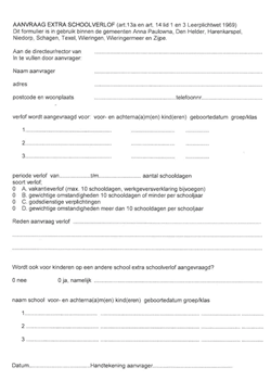 Aanvraagformulier extra schoolverlof